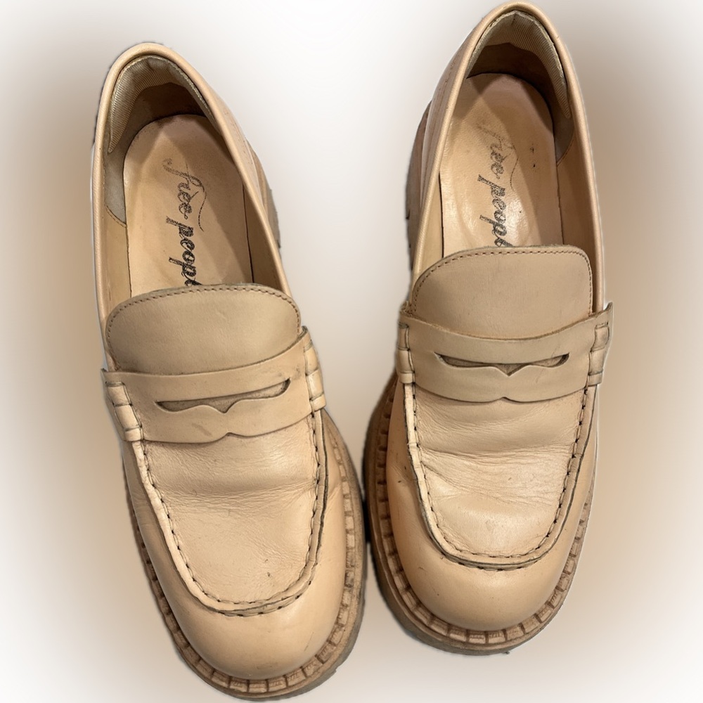 Free People Cream Leather Penny Loafers